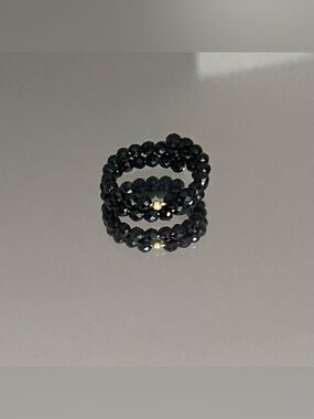 18K Yellow Gold Bead /Black Faceted Spinel Ring